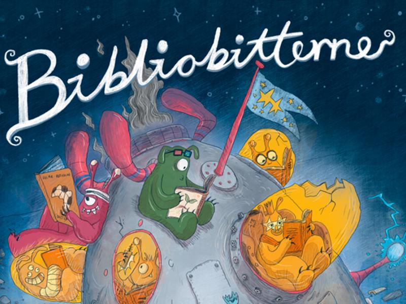 Bibliobitterne tegning af sjove skabninger der læser.