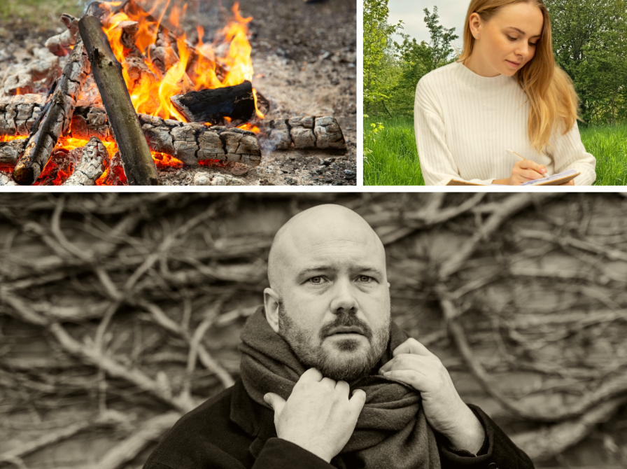 Mads Mygind, bål og ung piger, der skriver