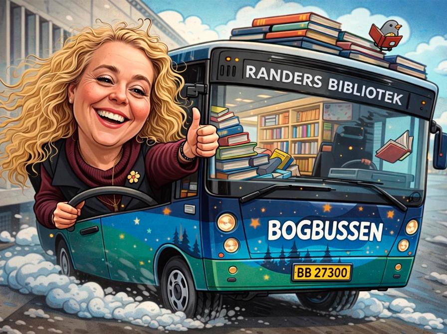 AI genereret billede af borgmester Rosa Lykke Yde i Bogbussen